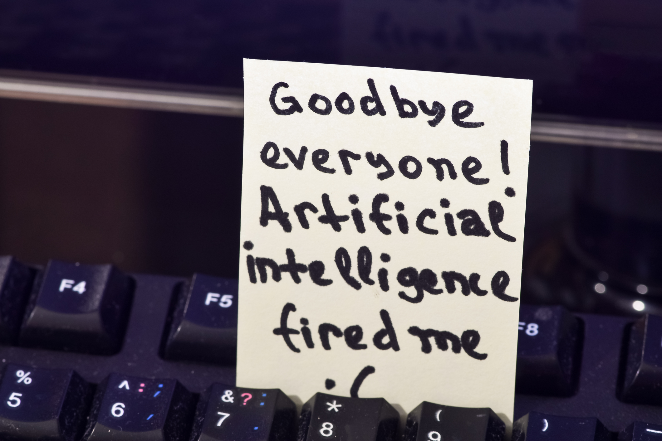 Image of a post-it not saying Good bye everyone. AI Fired me.