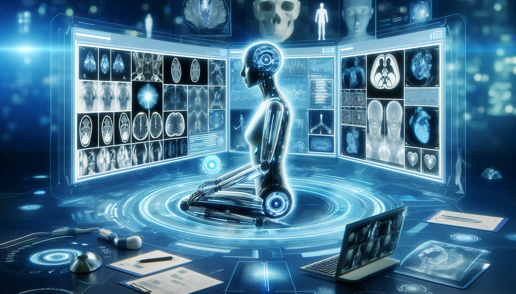 An artistic representation of AI analyzing medical images for improved diagnosis